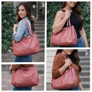 Chic Coral Leather Shoulder Bag